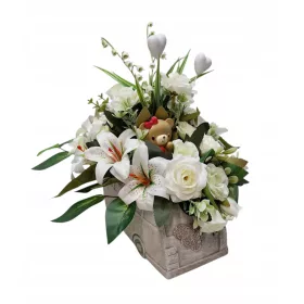   Ornament Funerar în Nuante de Rosu și Portocaliu, Realizat Manual