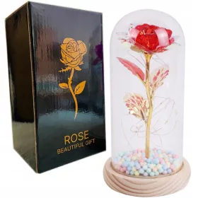   Roză Eternă cu Iluminare LED și Suport din Lemn - Cadoul Perfect Pentru Ea