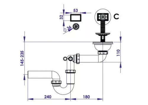 Sifon de chiuveta manual negru 310098-BL cu preaplin si doua racorduri la aparat