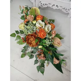   Aranjament Funerar pentru Mormânt - Culori Portocaliu și Lime, Flori Artificiale Premium