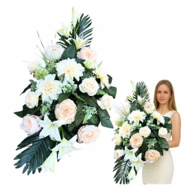   Aranjament Floral Artificial pentru Mormânt, Compoziție Mare de Lalele, Trandafiri și Bujori