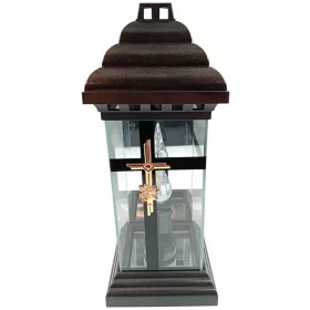  Lumânare Comemorativă Solară LED, Maro, 34cm, Cu Lumini Migăluitoare
