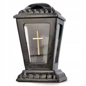 Lumânare Ceramică Neagră cu Cruce de Aur pentru Cimitir