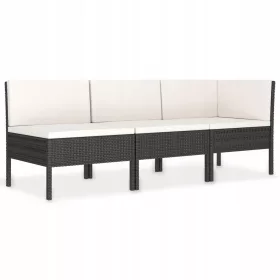   Set Relaxant pentru Grădină vidaXL din Rattan Negru cu Pernuțe, 3 piese