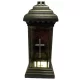 Lumânare Memorială de Sticlă cu Capelă și Cruce Argintie Mare, 34 cm