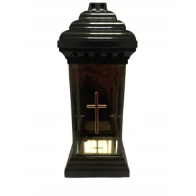 Lumânare Memorială Mare din Sticlă cu Cruce de Aur, 34 cm
