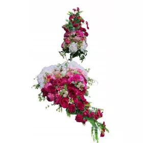   Set Funerar Decorativ cu Formă de Inimă și Flacon din Flori Artificiale