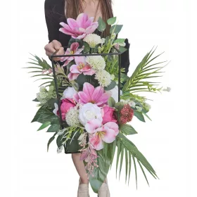   Compoziție Florală Premium pentru Mormânt - Stroik cu Magnolii în Ramă Metalică