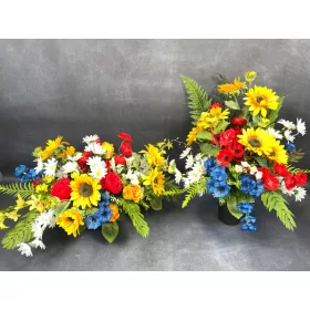   Set Complet de Decorațiuni Funerare – Buchet îmbuteliat și Aranjament în Ghiveci