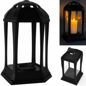   Set de 4 Lămpi Funerare Elegante, 31cm, Sticlă Neagră și Crom