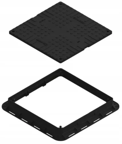 Capac de inspecție pătrat VODALAND 35487-20, PP negru, 700 × 700 mm, A15