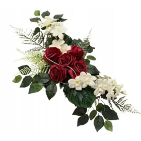   Buchet Elegant în Vas Rotund - Compoziție din Trandafiri și Frunze Diverse