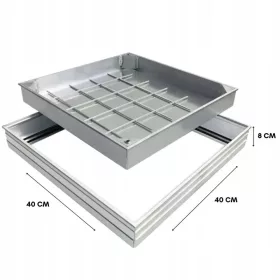   Trapă de inspecție din aluminiu sub pavaj 400 × 400 × 80 mm, deschidere 340 × 340 mm