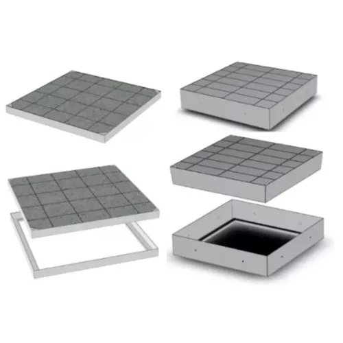 Trapă de inspecție din aluminiu pentru pavaj 600 × 600 × 80 mm, deschidere liberă 540 × 540 mm