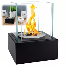   Șemineu inteligent mobil pe bioetanol, negru, cu arzător inovator și design modern, ideal pentru interior și exterior, fără necesitatea coșului sau a curentului electric, Bio-șemineu Smart de sine stătător