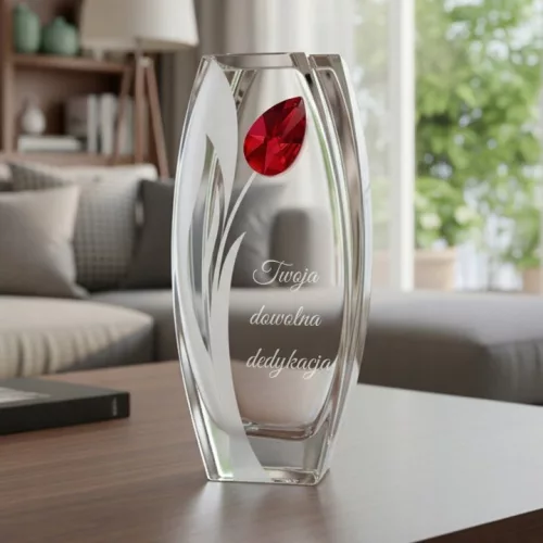 Vaza de sticla ePrezenty Tulipan 32 cm cu cristal si gravura