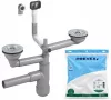 Sifon pentru chiuvetă cu două camere Prevex Flexloc Pro FL2-D9CR4-01PL cu preaplin, 90 mm