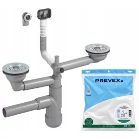   Sifon pentru chiuvetă cu două camere Prevex Flexloc Pro FL2-D9CR4-01PL cu preaplin, 90 mm