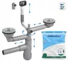 Sifon pentru chiuvetă cu două camere Prevex Flexloc Pro FL2-D9CR4-01PL cu preaplin, 90 mm