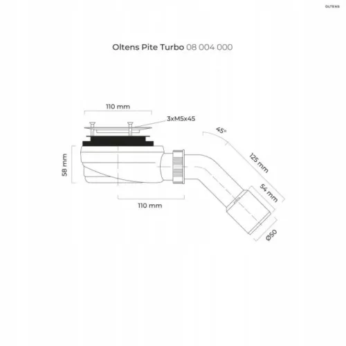 Cadă de duș cu sifon Oltens Pite Turbo 08004000, 90 mm, fără capac
