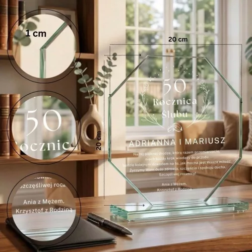 Statuetă de sticlă personalizată pentru aniversare 20 × 20 cm