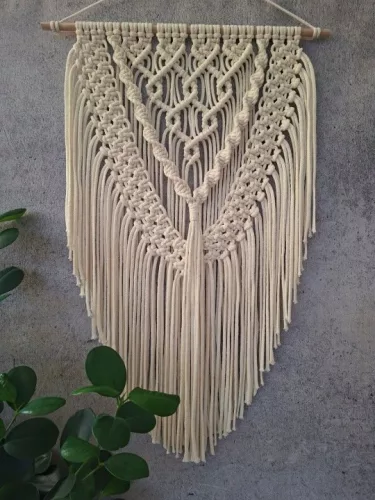 Macrame MK-4 montat pe perete din snur de bumbac 40 × 60 cm