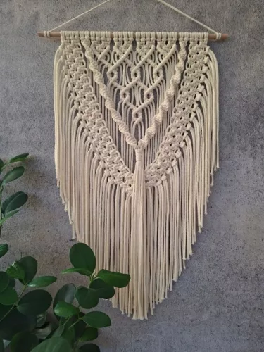 Macrame MK-4 montat pe perete din snur de bumbac 40 × 60 cm