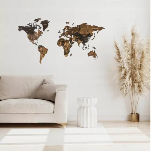 Harta 3D a lumii din lemn Pinelini Wenge XL 130 × 72 cm