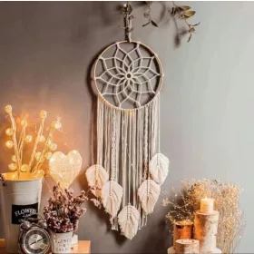 Macrame de perete bej cu franjuri 30 cm