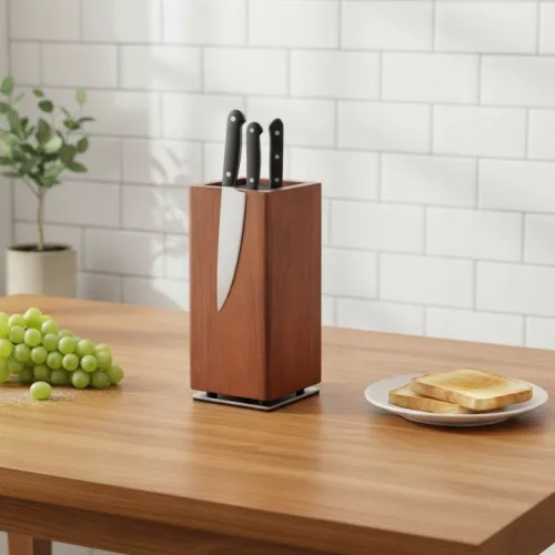 Bloc magnetic rotativ pentru cuțite din lemn de acacia 24,6 cm