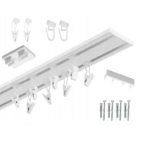 Galerie de tavan cu două șine, alb, 300 cm din aluminiu