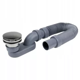   Sifon pentru cadă joasă Tycner 3019/K cu dop cromat clic-clac și scurgere flexibilă