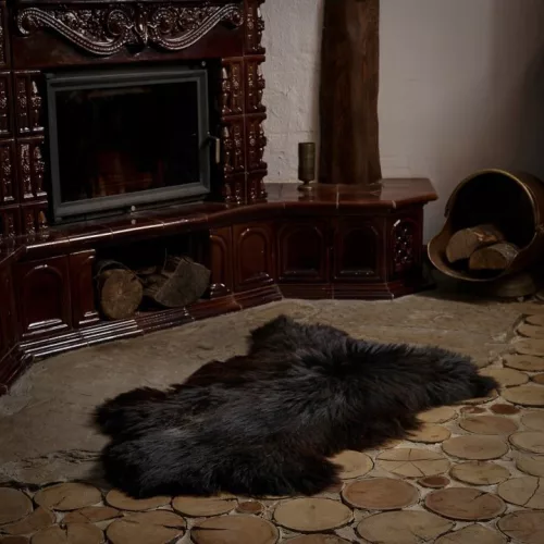 Blană naturală de miel de munte 70 cm XXS, negru-maro