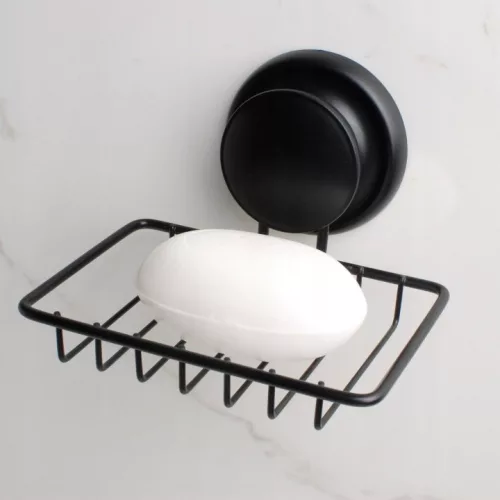 Sapuniera neagra Yoka Home Gavi cu ventuza