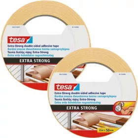   Două benzi adezive duble față tesa Extra Strong pentru covoare, 25 m × 50 mm