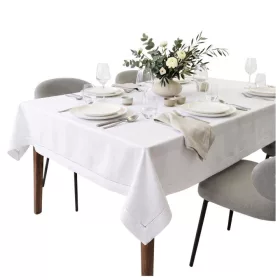   Față de masă albă Hanah 140 × 280 cm cu margine decorativă