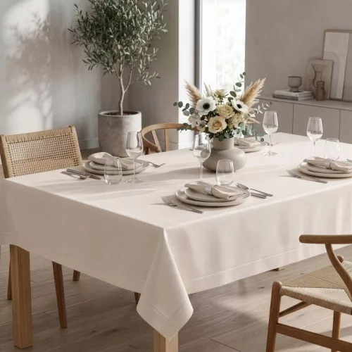 Fata de masă crem Elegant 140 × 340 cm cu tratament împotriva petelor