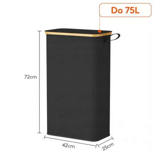 Coș negru pliabil pentru rufe 75 l cu capac
