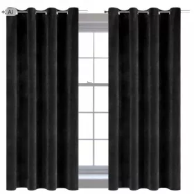 Perdea din catifea neagră More&Deco 140 × 250 cm cu inele