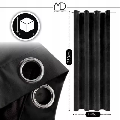 Perdea din catifea neagră More&Deco 140 × 250 cm cu inele