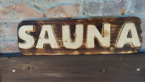 Semn din lemn SAUNA pentru usa, inaltime 14,5 cm
