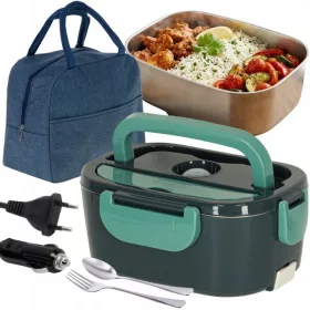 Lunch box electric 1502 ml cu geantă termoizolantă, verde
