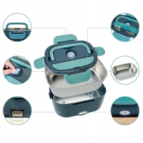Lunch box electric 1502 ml cu geantă termoizolantă, verde