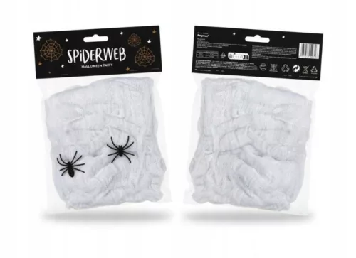 Șapte pachete de pânză de păianjen decorativă albă PartyDeco, câte 60 g