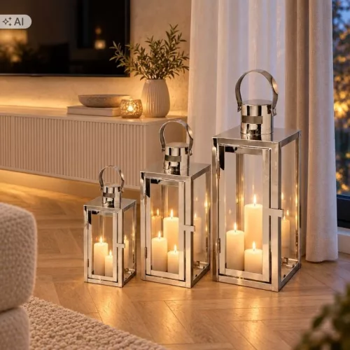Set trei felinare Aptel din argint 65, 50 si 38 cm