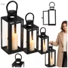 Set trei felinare Aptel negre 65, 50 si 38 cm