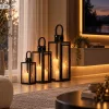 Set trei felinare Aptel negre 65, 50 si 38 cm