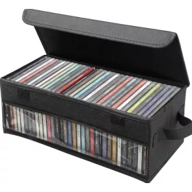   Organizer pliabil din țesătură neagră pentru CD-uri, 36 × 16 × 14 cm