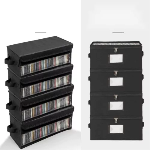 Organizer pliabil din țesătură neagră pentru CD-uri, 36 × 16 × 14 cm