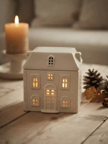 Șemineu ceramic alb pentru ceară parfumată Casa 11,5 cm